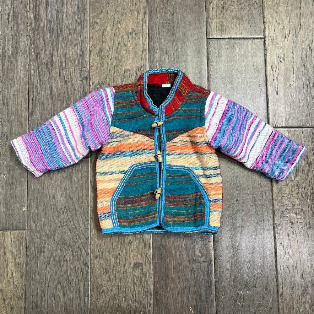 Handmade Nepal Gheri Cotton Hooded Jacket Toddler Small Colorful Boho